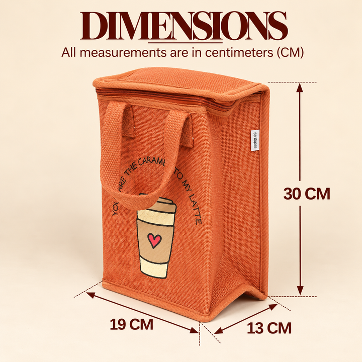 Insulated Jute Lunch Bag, Coffee Cup Print, View 6