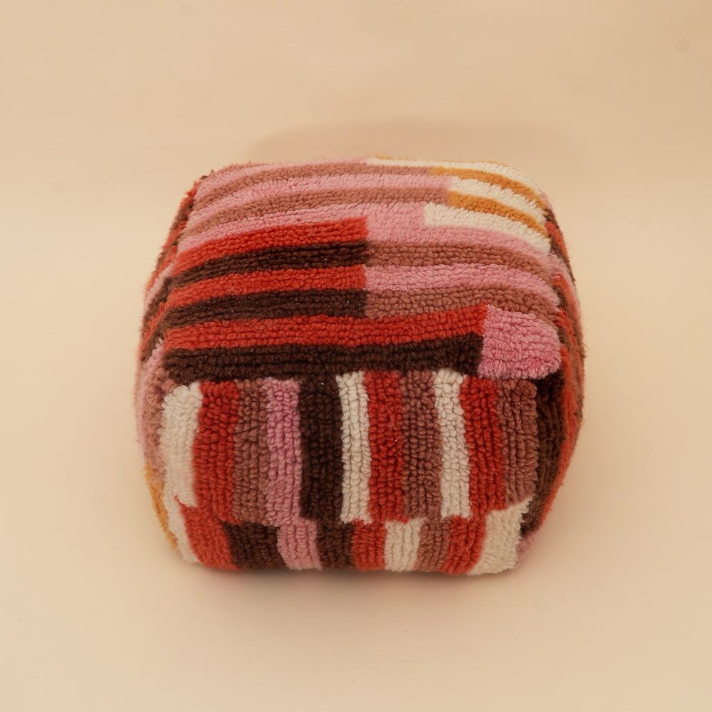 New Zealand Wool Geometric Tufted Pouf, View 3