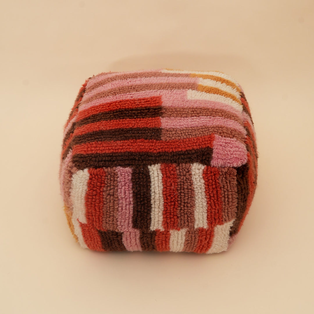 New Zealand Wool Geometric Tufted Pouf, View 3