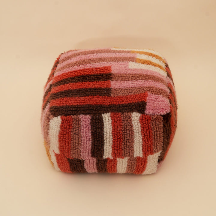New Zealand Wool Geometric Tufted Pouf, View 3