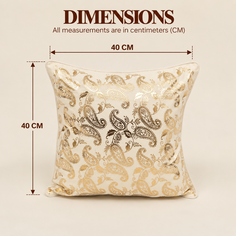 Gold Paisley Foil Print Cotton Cushion Cover