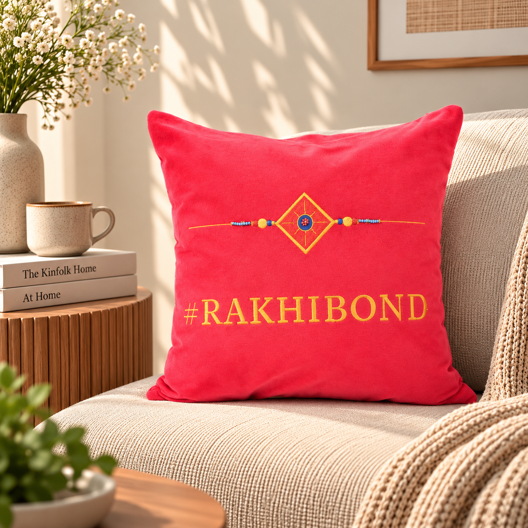 Rakhi Embroidered Velvet Cushion 30 cm, #RAKHIBOND, view 5
