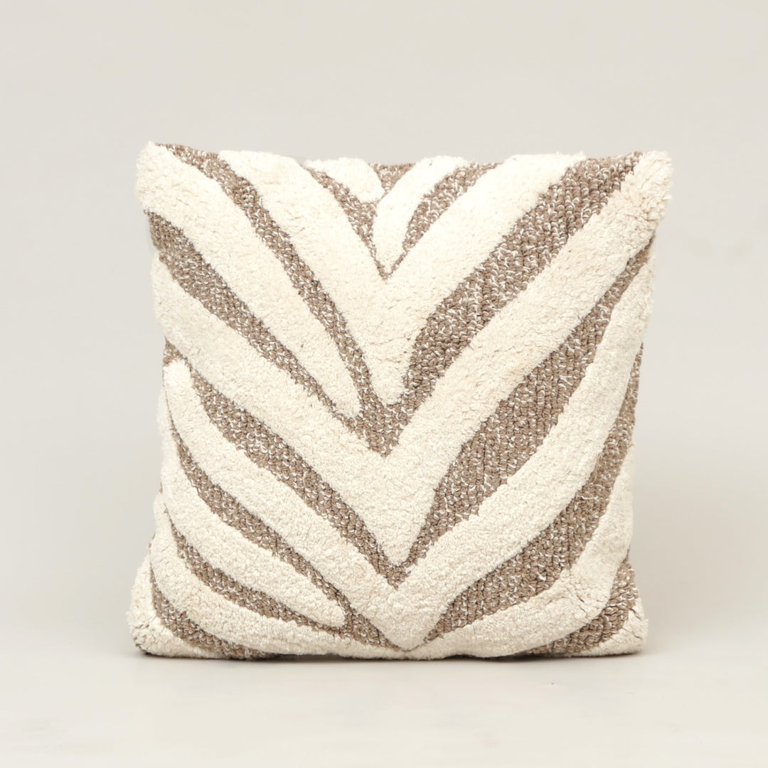 Atlas Chevron Cotton Cushion in beige and brown