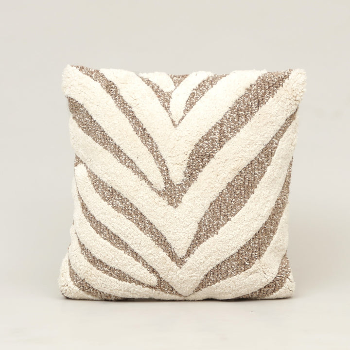Atlas Chevron Cotton Cushion in beige and brown