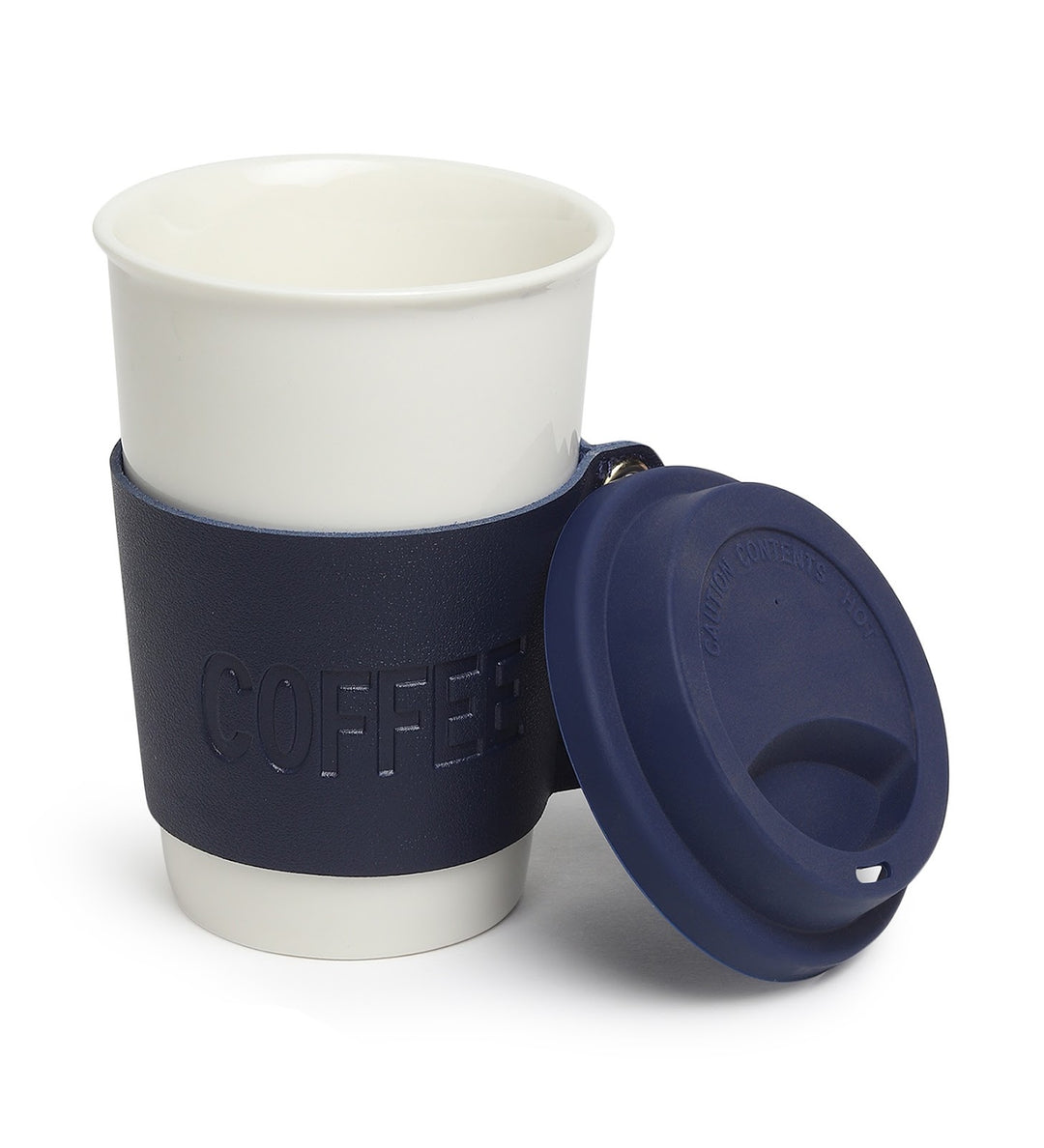Brewster Ceramic Coffee Tumbler with Leather Wrap Blue view 6
