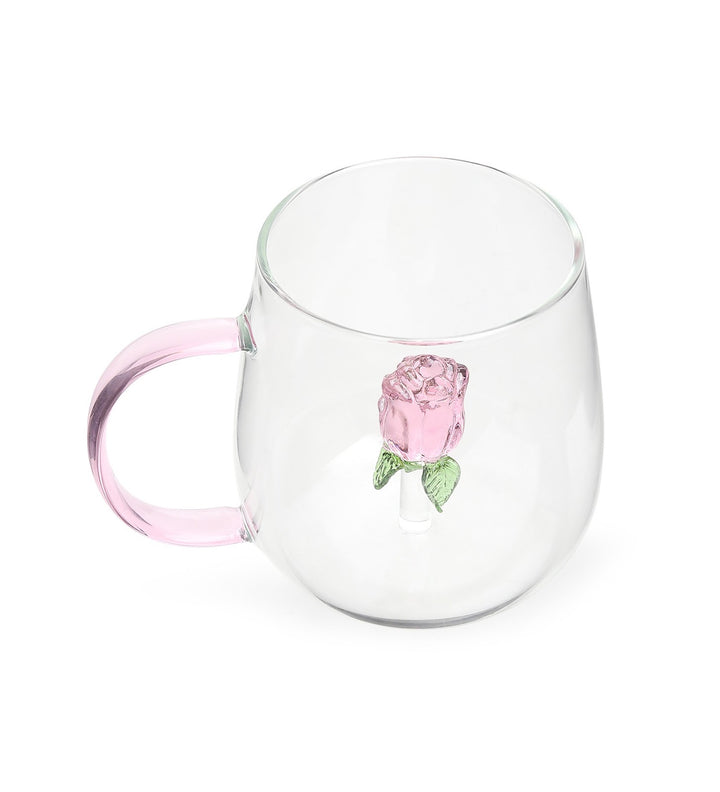 Rosalie Rose Inside Glass Coffee Mug with Pink Handle view 5