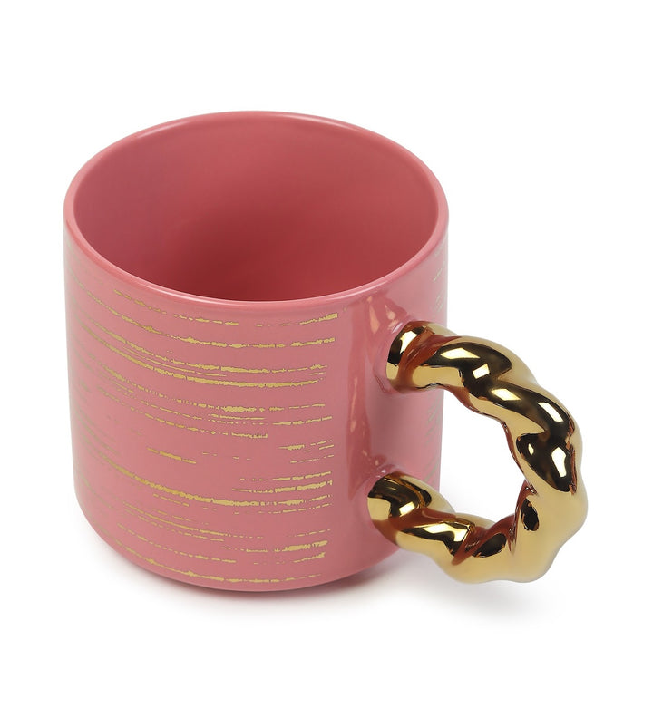 Ceramic Coffee Mug with Gold Line Art and Gold Handle Nell Pink view 6