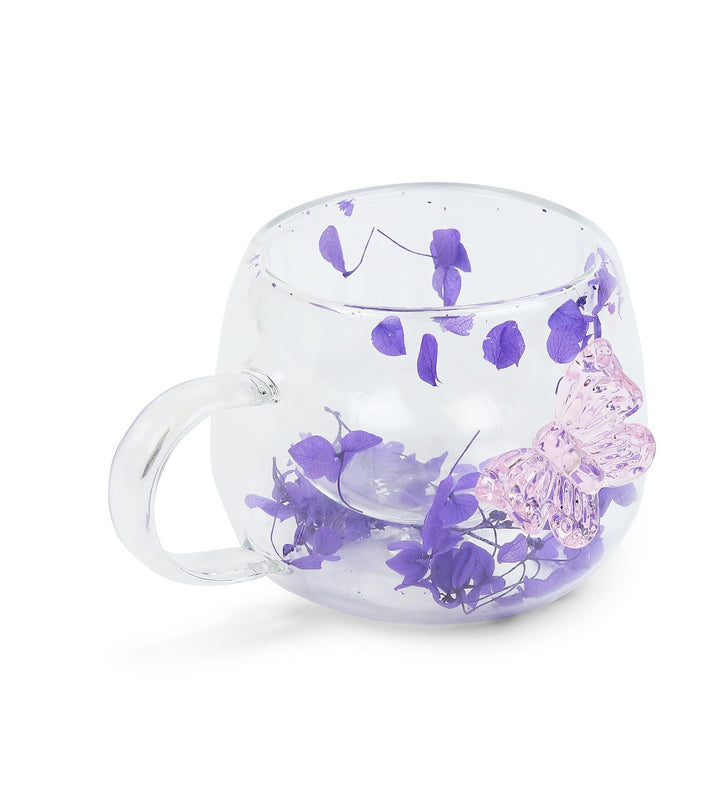Titli Bloom Floral Glass Mug with Butterfly Purple view 5