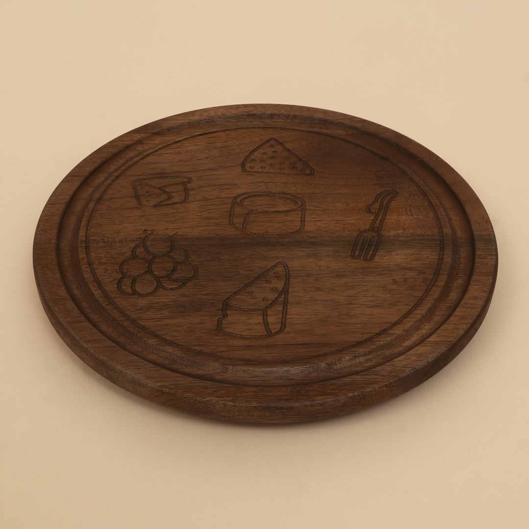 Etched mango wood cheese serving board