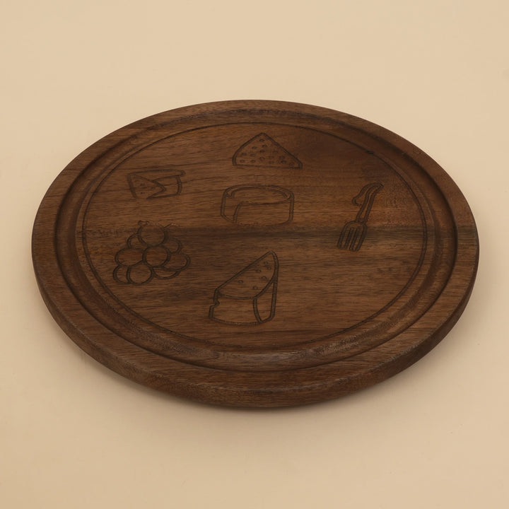 Etched mango wood cheese serving board