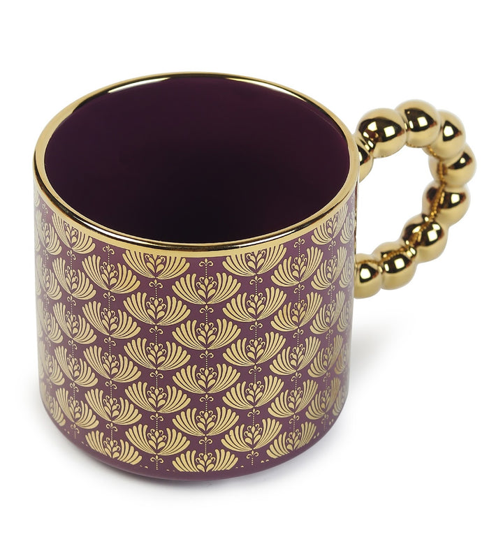 Ceramic Coffee Mug with Gold Motifs and Beaded Handle Blythe Purple view 6