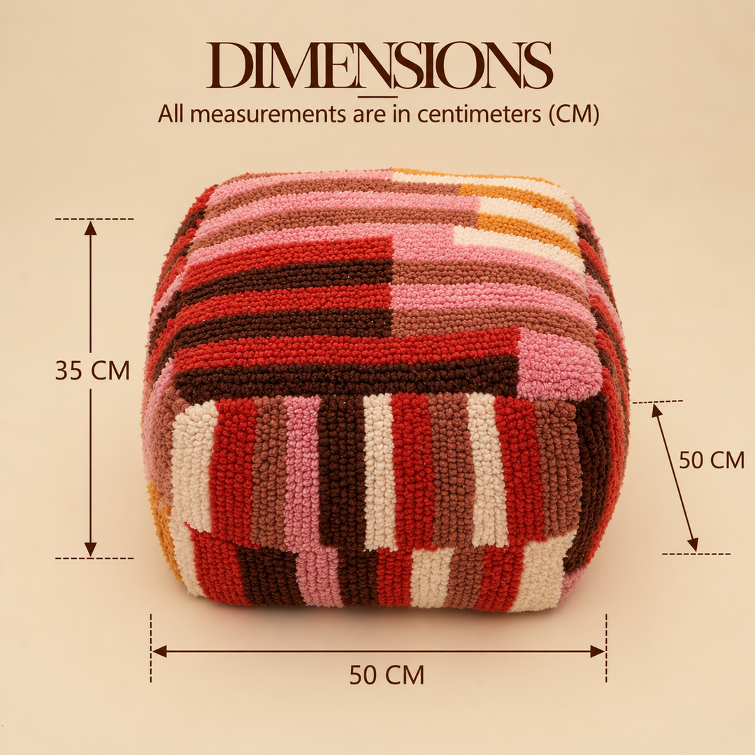 New Zealand Wool Geometric Tufted Pouf