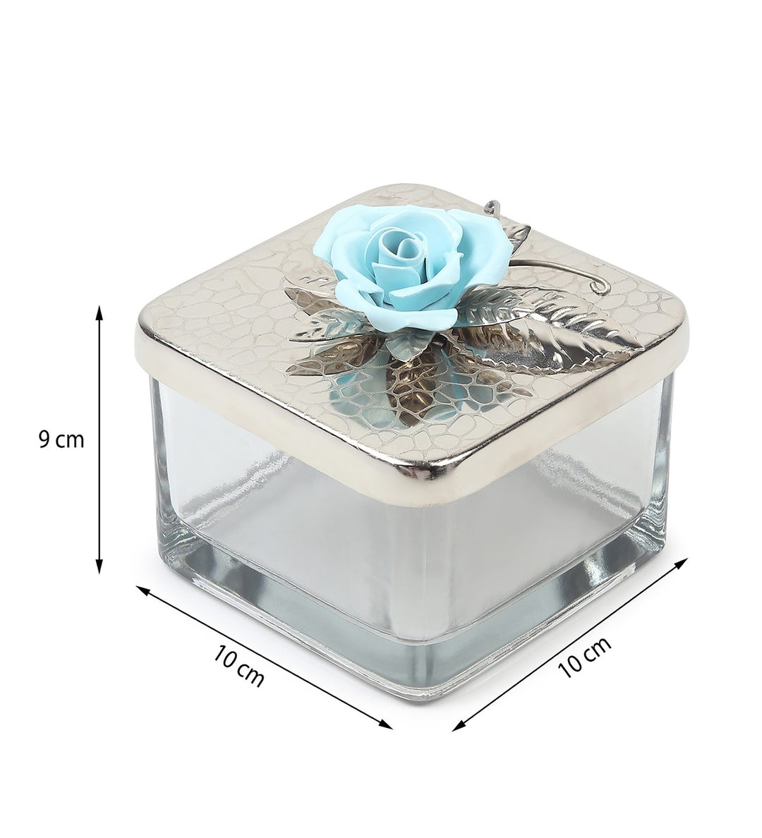 Petal Eclat Square Storage Box with Floral Bloom Accent Blue view 3
