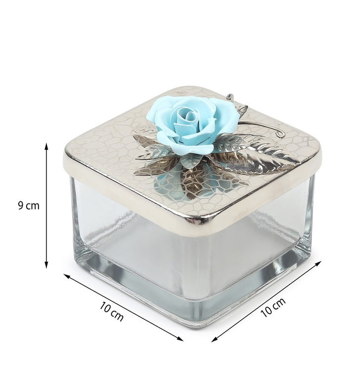 Petal Eclat Square Storage Box with Floral Bloom Accent Blue view 3