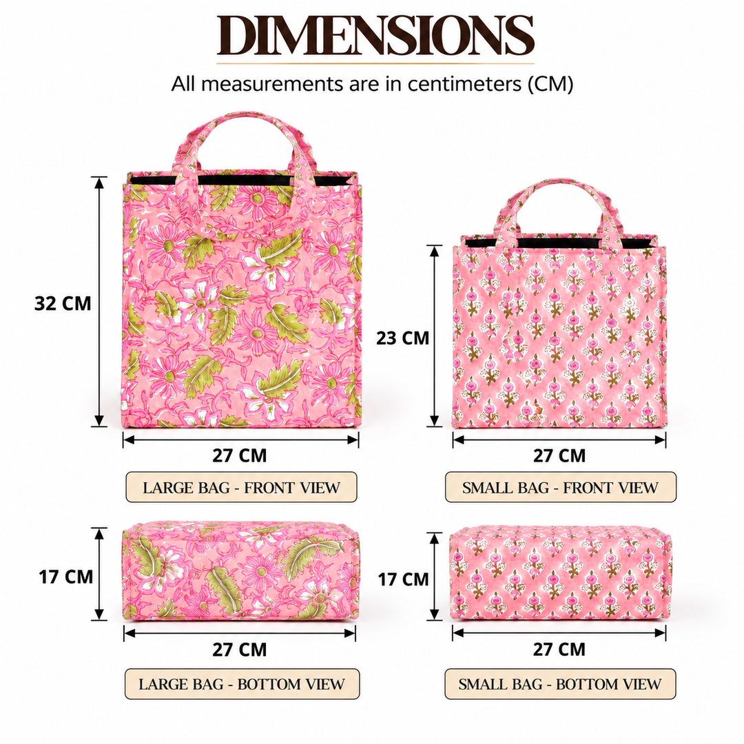 Insulated Cotton Lunch Bag Set of 2, Pink Paisley Floral, view 9