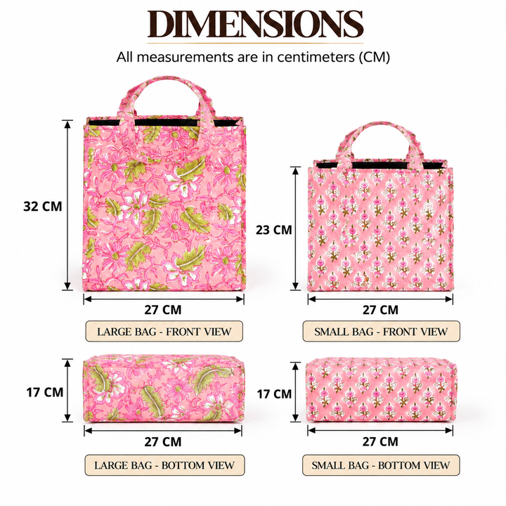 Insulated Cotton Lunch Bag Set of 2, Pink Paisley Floral, view 9