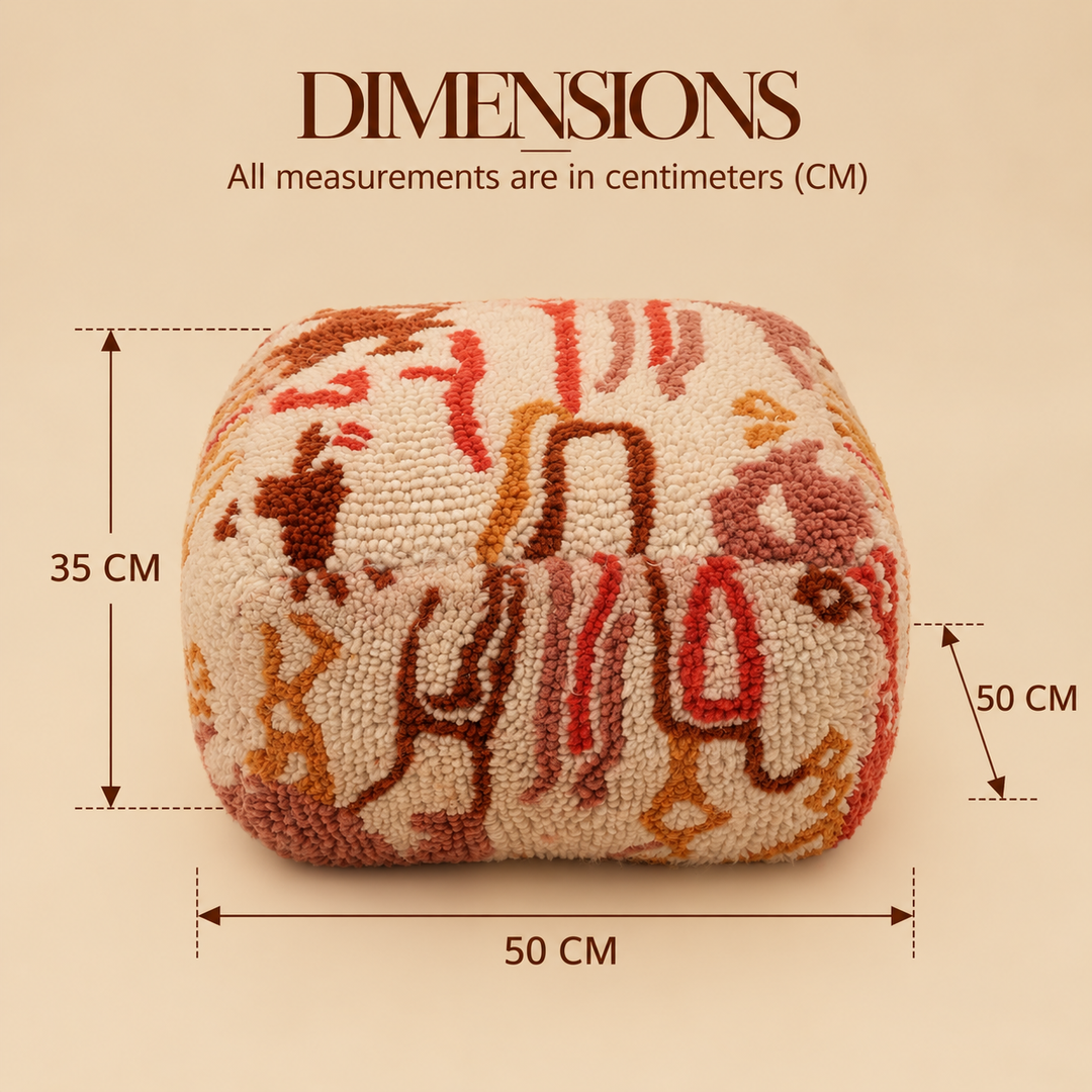 New Zealand Wool Abstract Shag Pouf