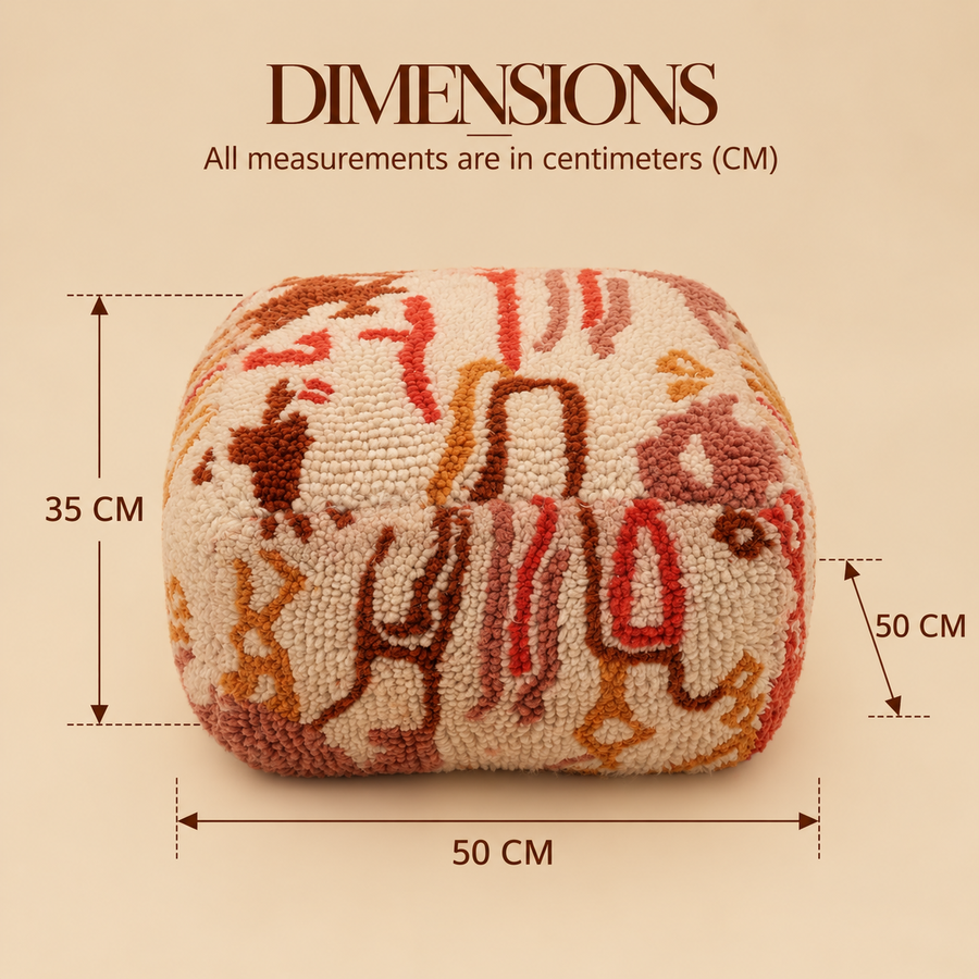 New Zealand Wool Abstract Shag Pouf