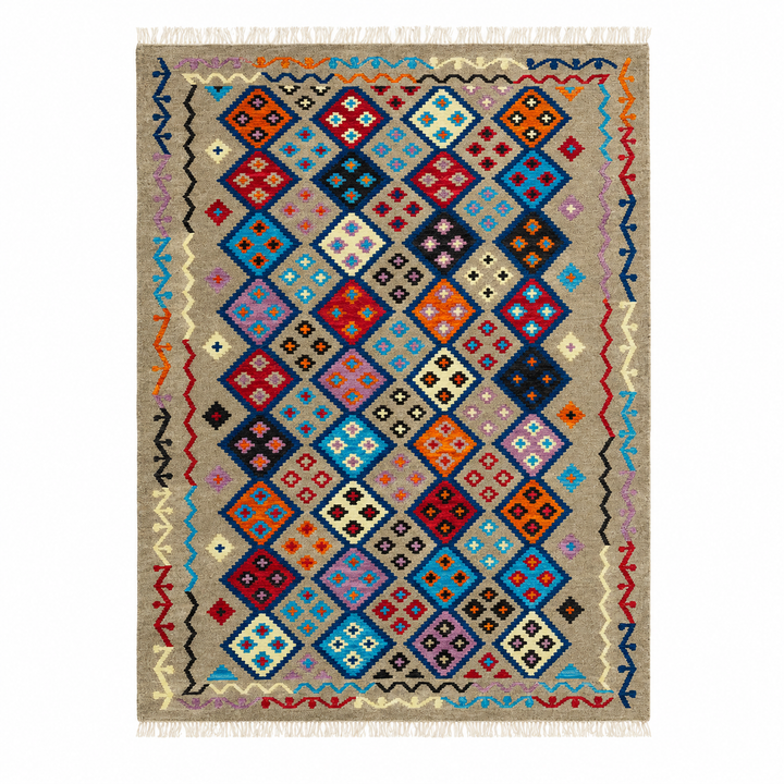 Red Tribal Medallion handwoven wool kilim rug by Expobazaar