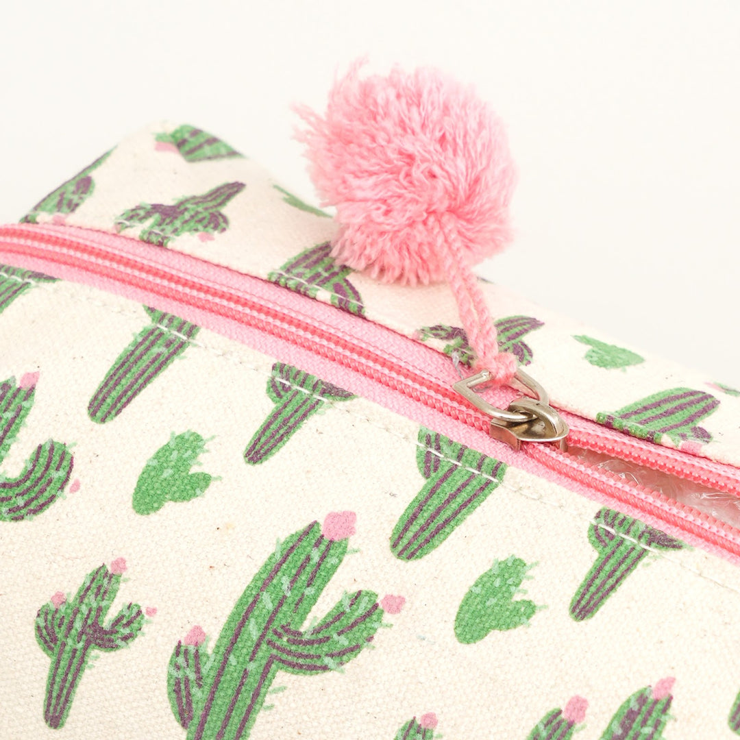 Cactus Print Fluffy Pouch with Pom Pom, View 5