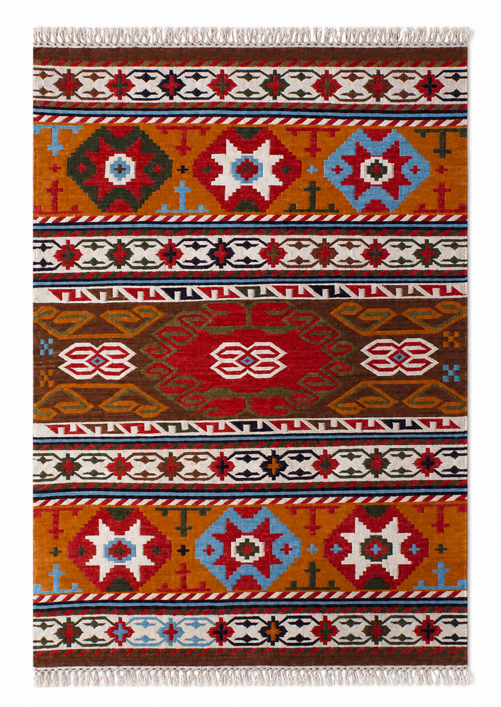 Terracotta handwoven wool kilim rug by Expobazaar