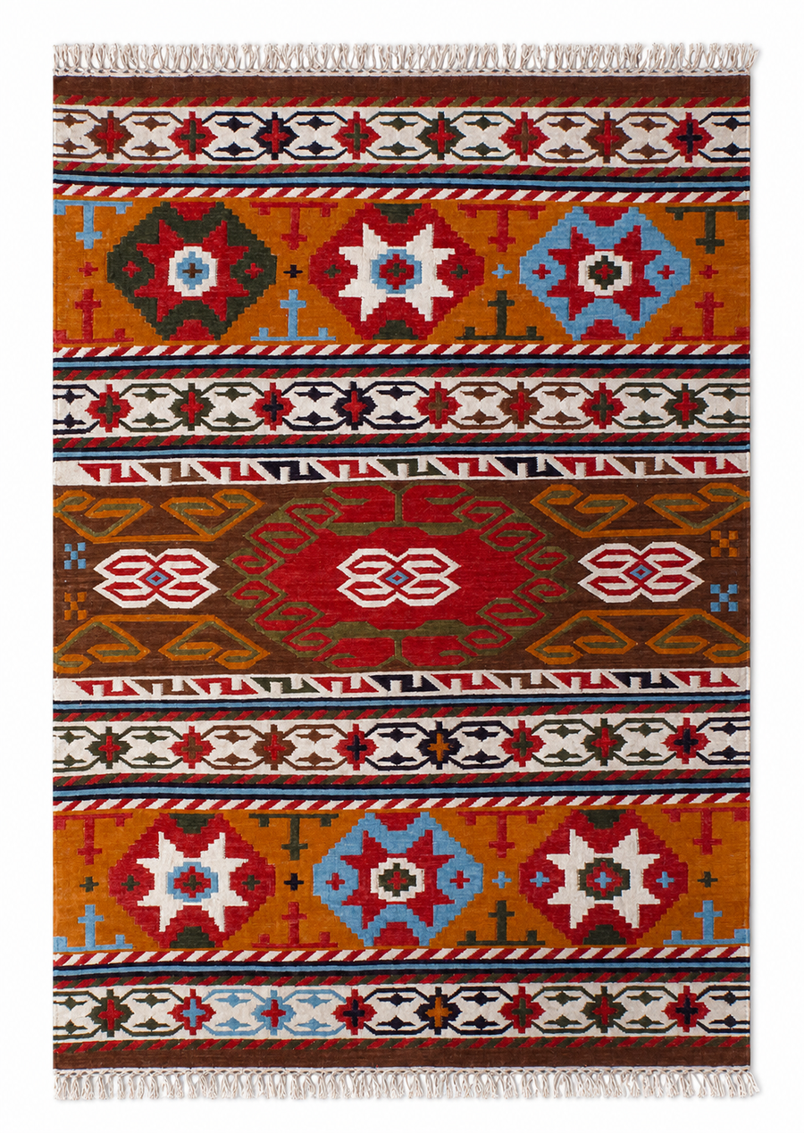Terracotta handwoven wool kilim rug by Expobazaar