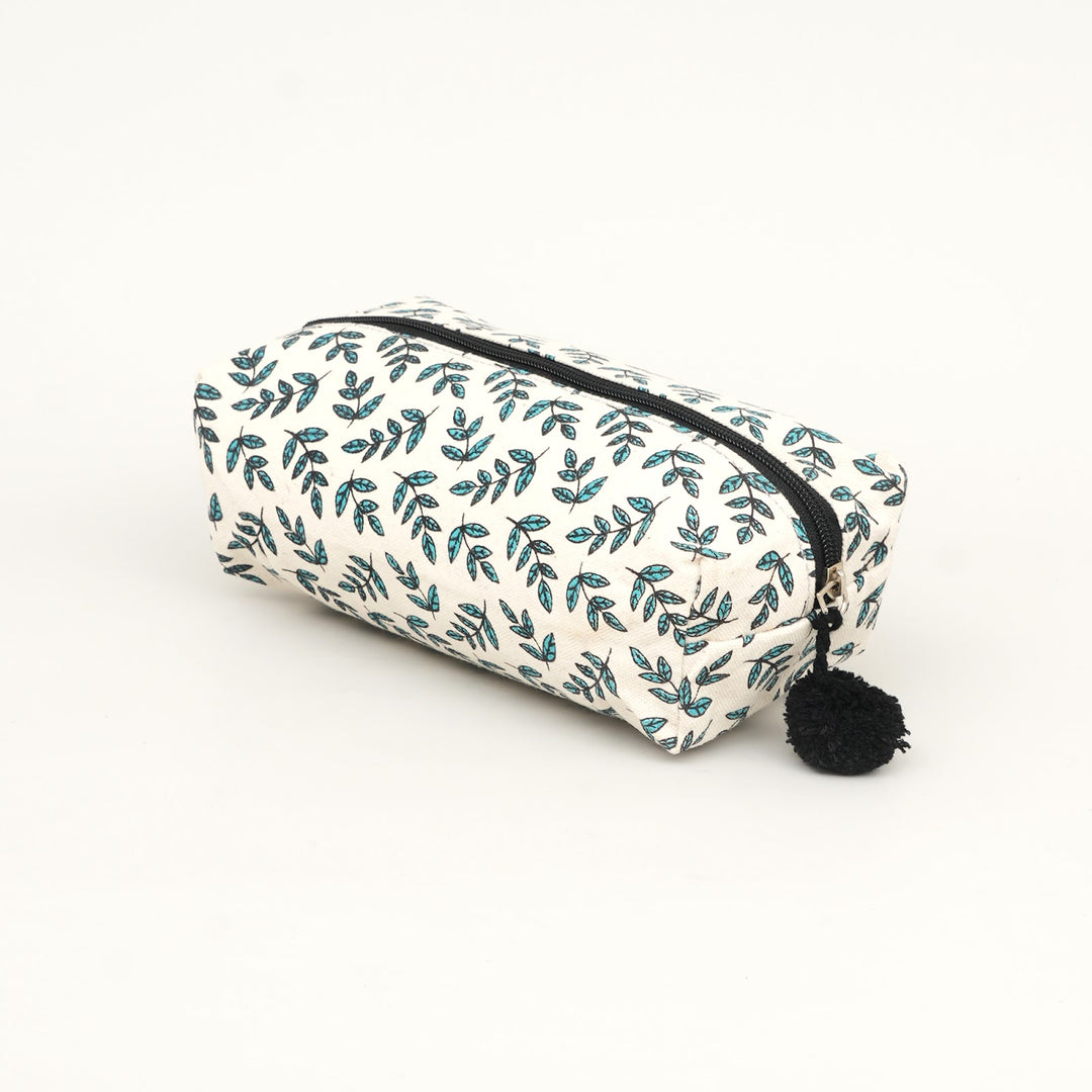 Leaf Print Fluffy Pouch with Pom Pom, View 3