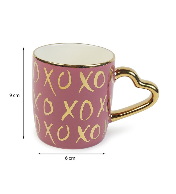 Love Quote Ceramic Coffee Mug with Gold Heart Handle Crush XOXO Mauve view 3