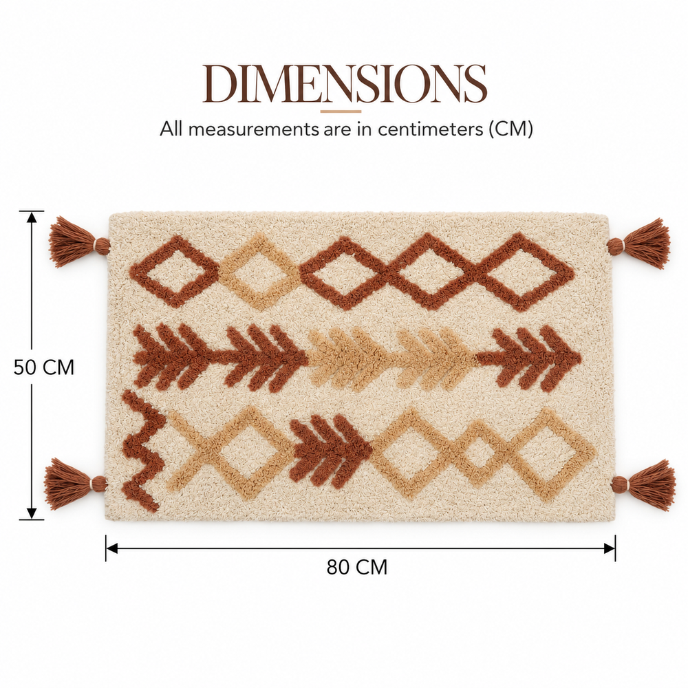 Beige Diamond Arrow Tufted Cotton Bath Mat, View 2