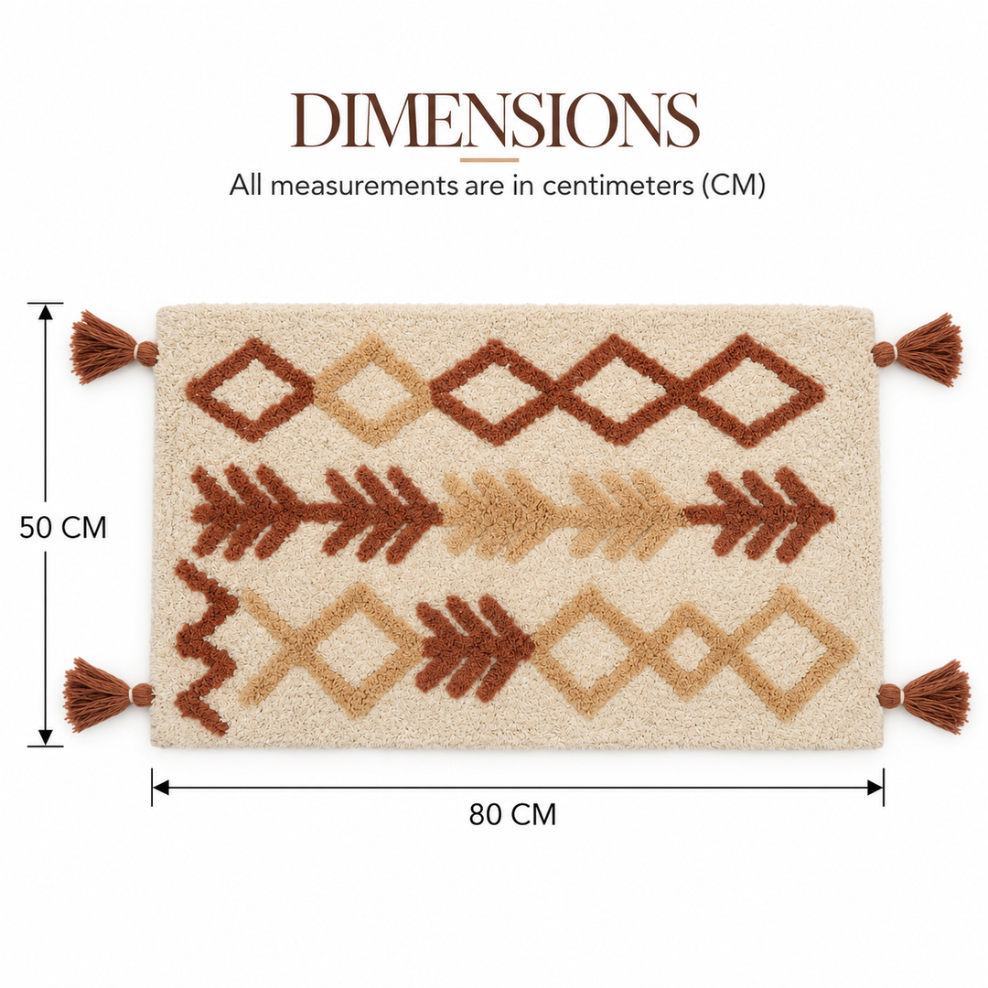 Beige Diamond Arrow Tufted Cotton Bath Mat, View 2