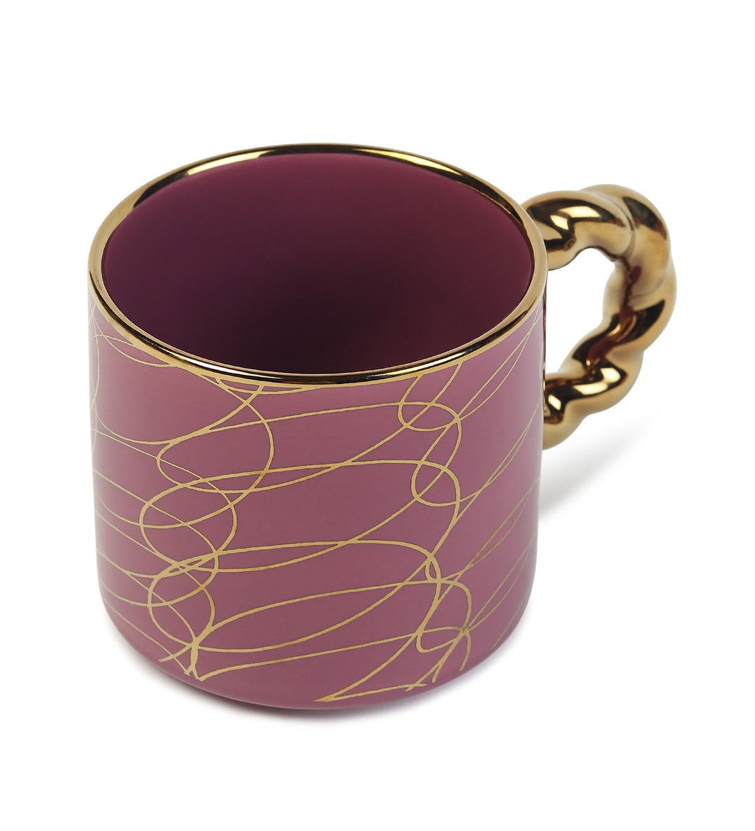 Ceramic Coffee Mug with Gold Line Art and Gold Handle Lola Purple view 6