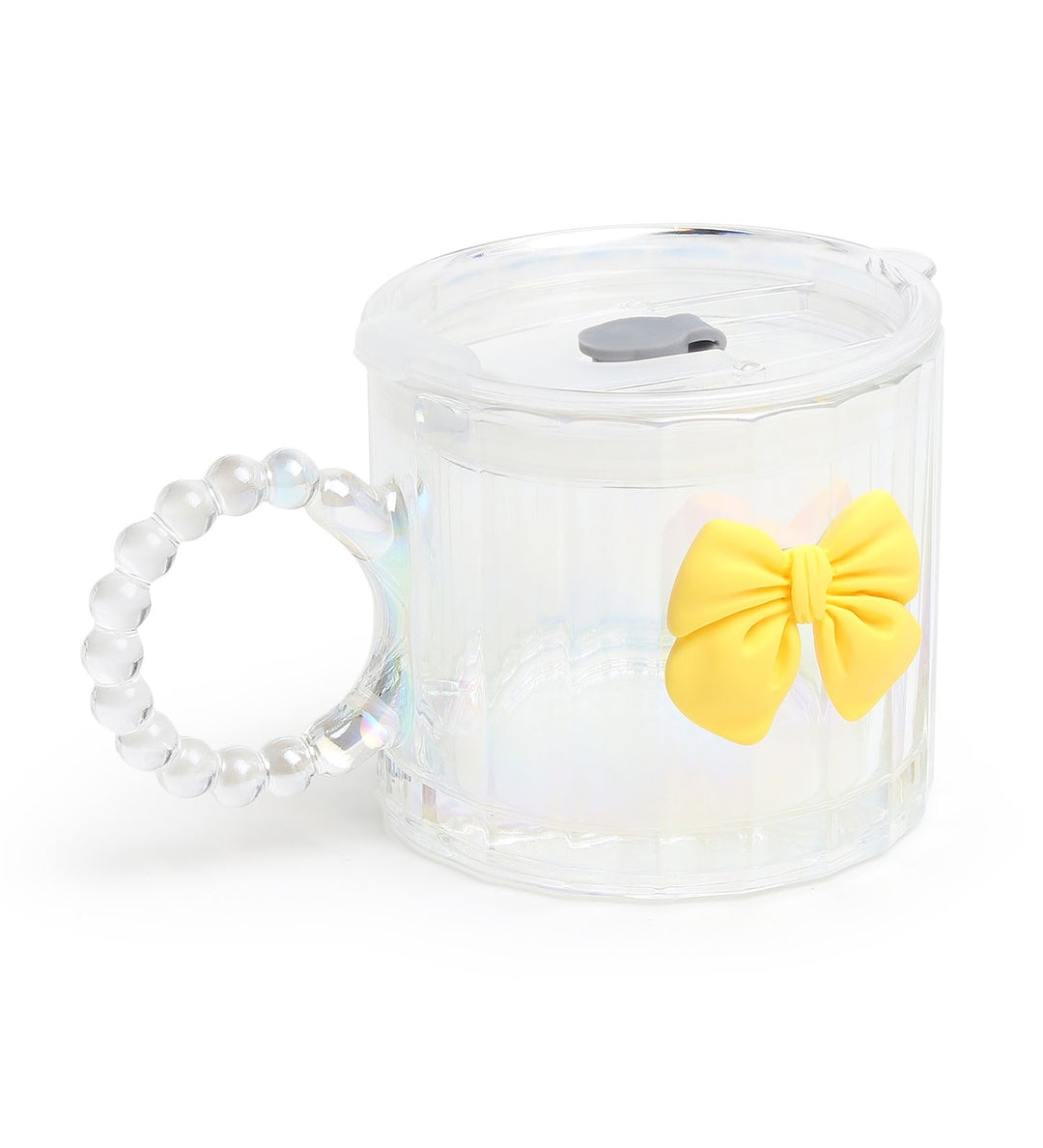 Colette Ribbed Glass Tumbler with Bow, Lid and Straw Yellow view 5
