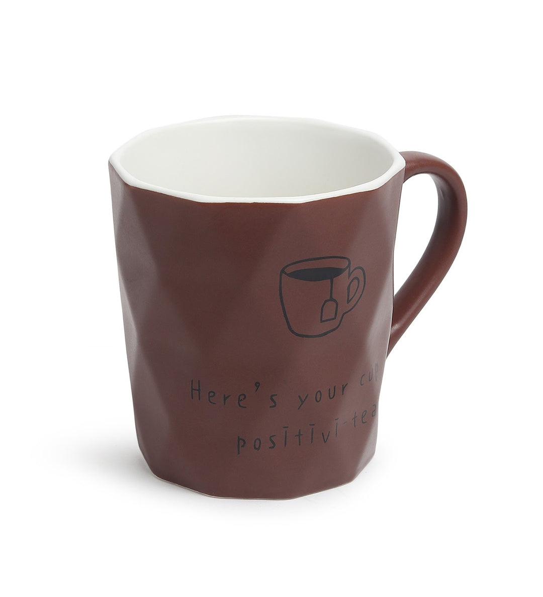 Positive-Tea Ceramic Tea Cup with Quote Brown view 5