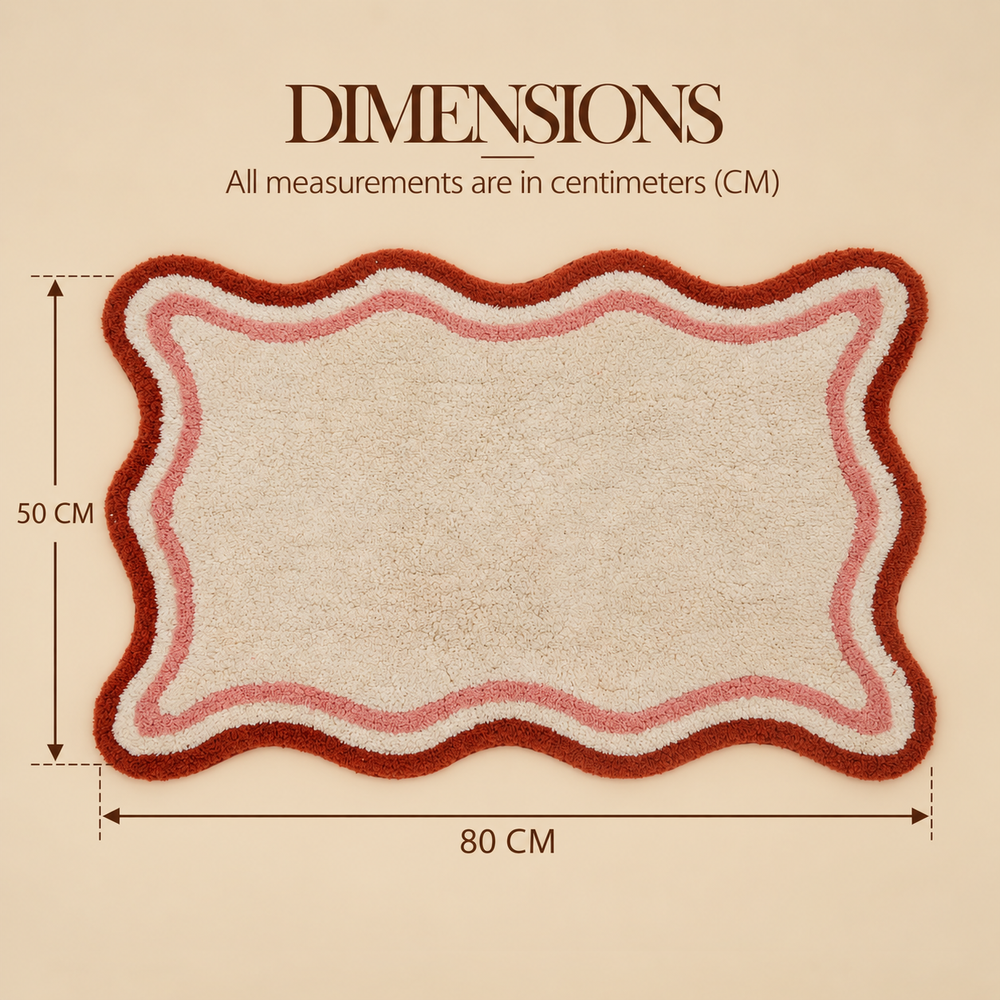Red Scalloped Retro Tufted Cotton Bath Mat, View 2
