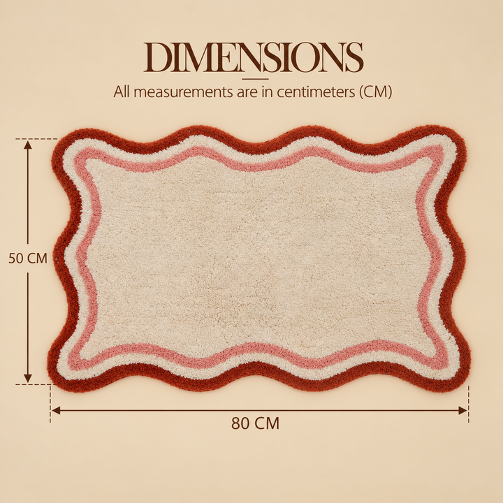 Red Scalloped Retro Tufted Cotton Bath Mat, View 2