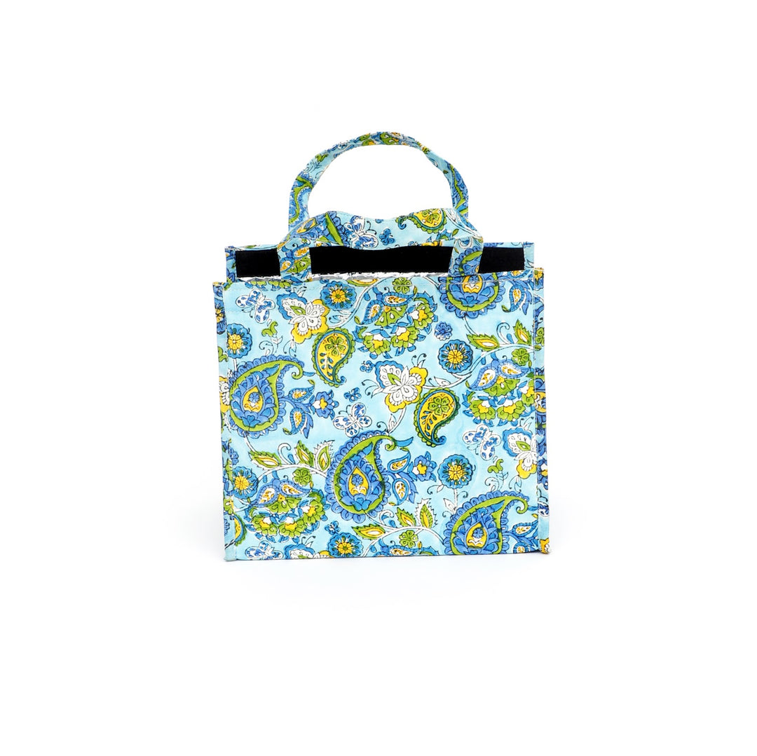 Insulated Cotton Lunch Bag Set of 2, Blue Paisley Spiral, view 5