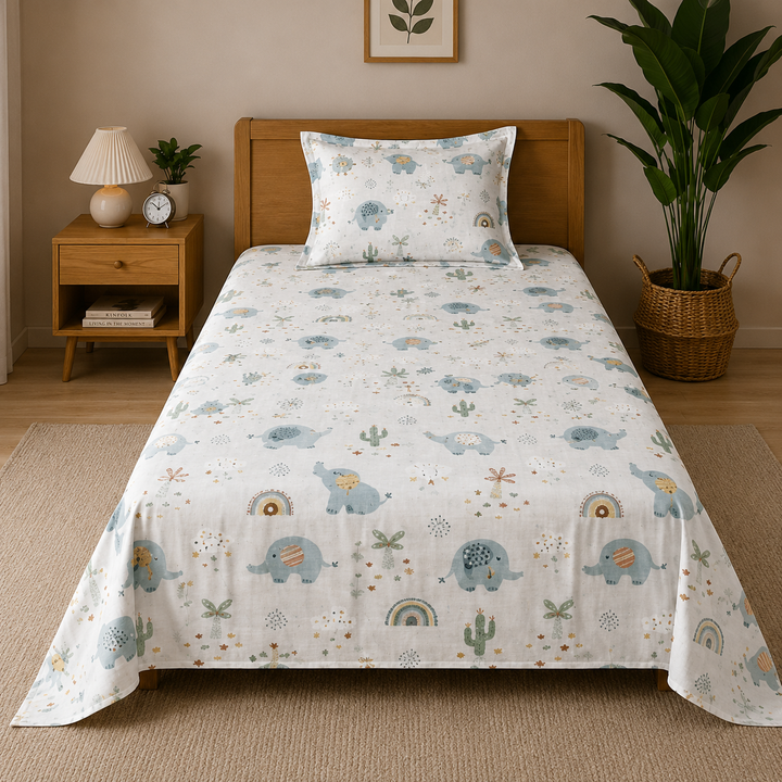 Kids Playful Duck Print Bedsheet