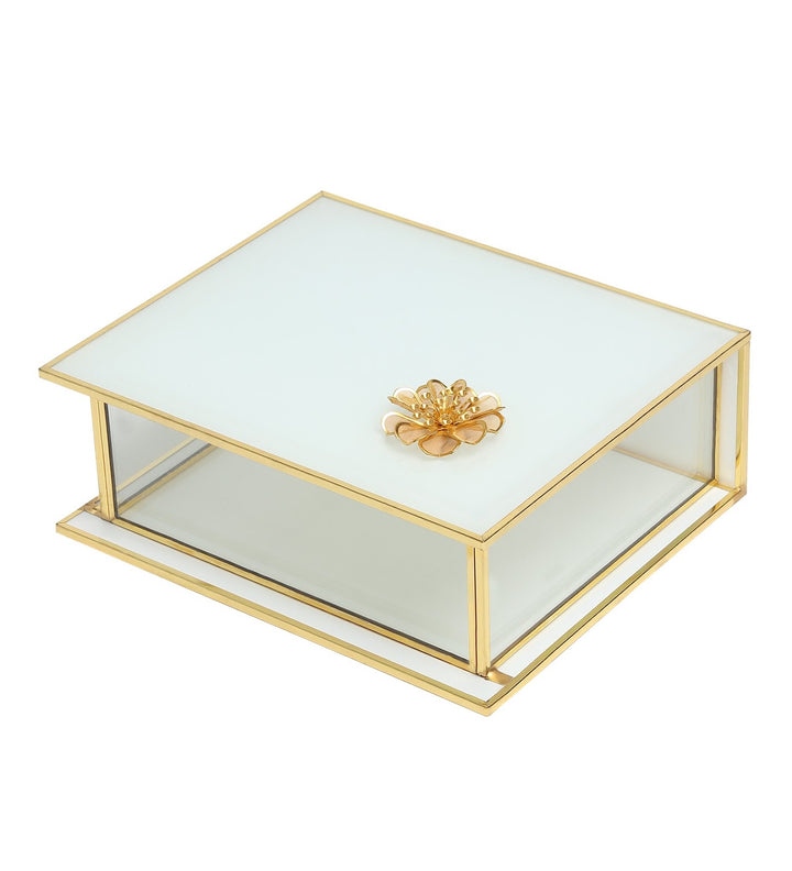 Livia's Flower White Glass Jewellery Box with Metal Frame Medium view 5