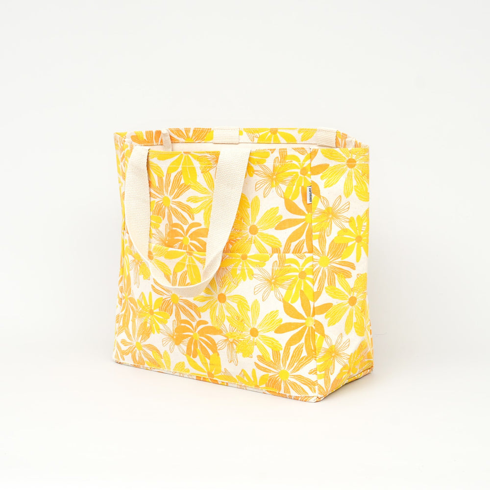 Yellow Floral Print Canvas Tote Bag, View 2