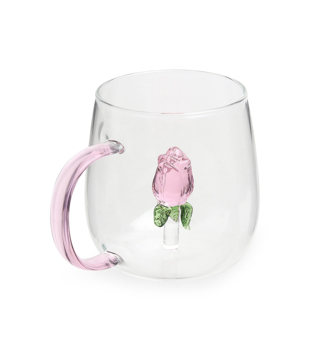 Rosalie Rose Inside Glass Coffee Mug with Pink Handle view 3