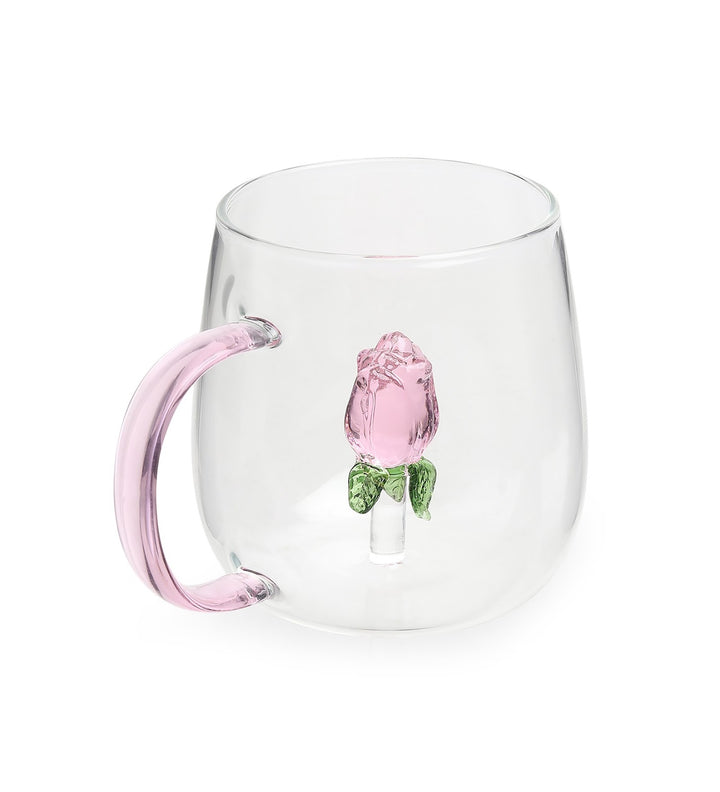 Rosalie Rose Inside Glass Coffee Mug with Pink Handle view 3