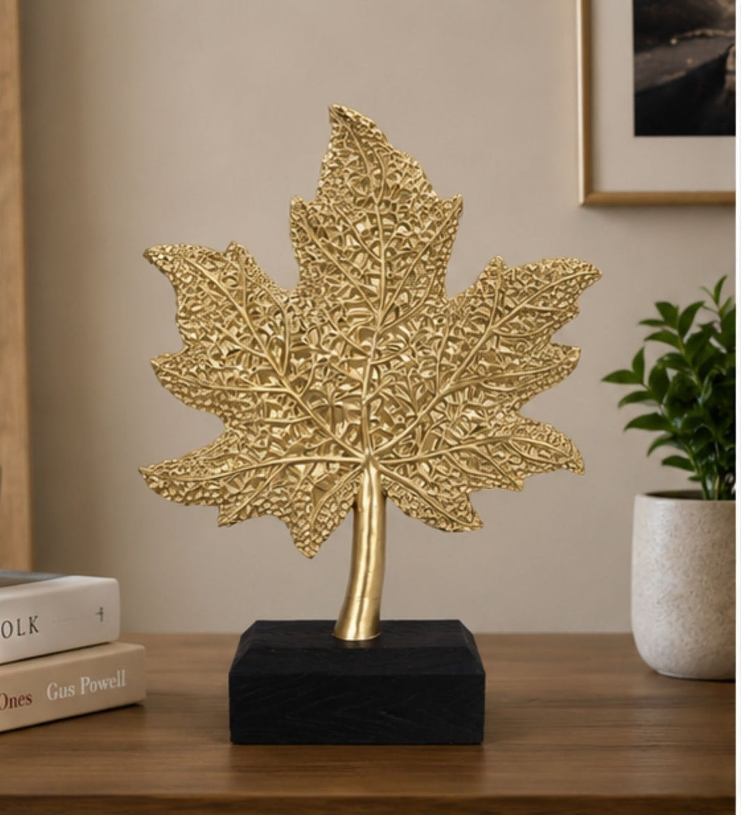 Expobazaar Elegant Golden Maple Leaf Resin Sculpture for Decor