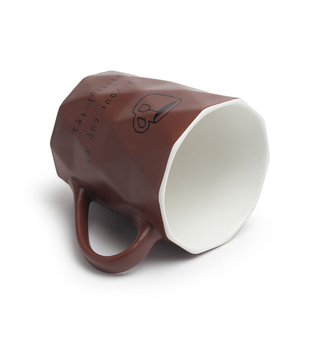 Positive-Tea Ceramic Tea Cup with Quote Brown view 6