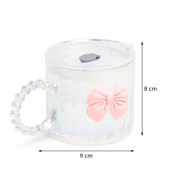 Colette Ribbed Glass Tumbler with Bow, Lid and Straw Pink view 3