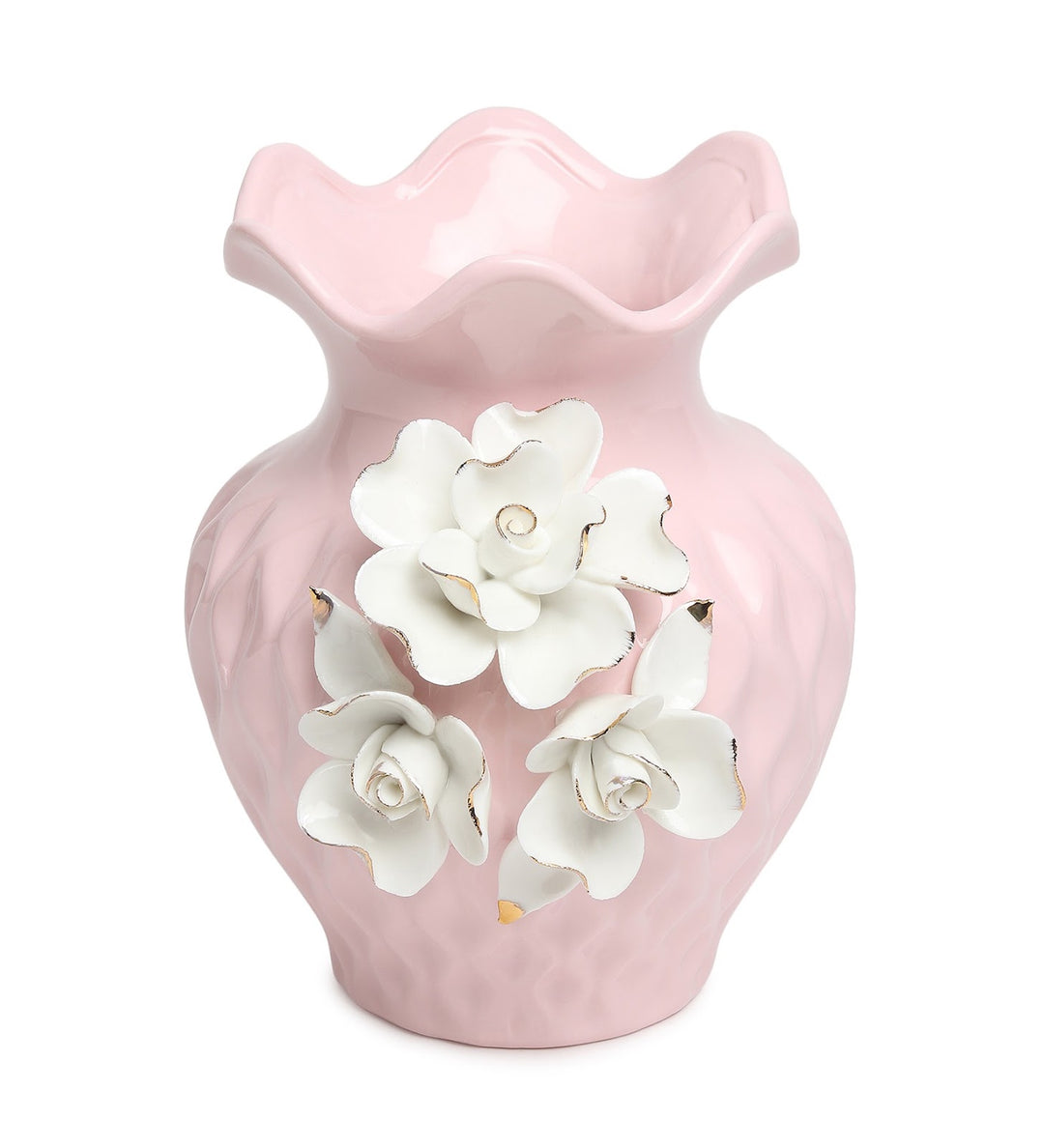 Elodie Fleur Blue Porcelain Vase Wide with Gold Detail view 6