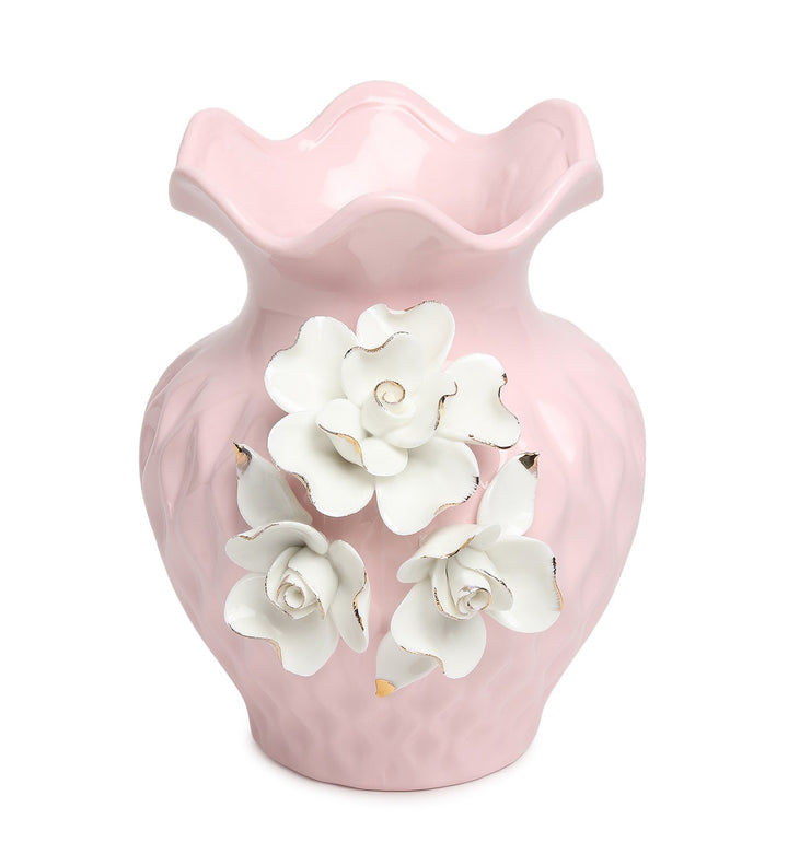 Elodie Fleur Blue Porcelain Vase Wide with Gold Detail view 6