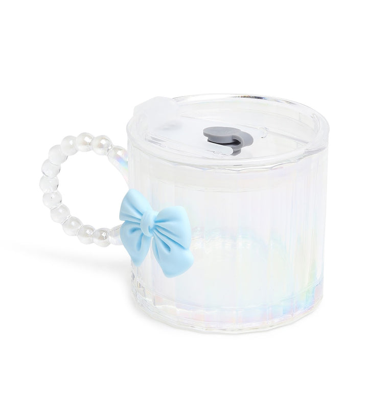 Colette Ribbed Glass Tumbler with Bow, Lid and Straw Blue view 5