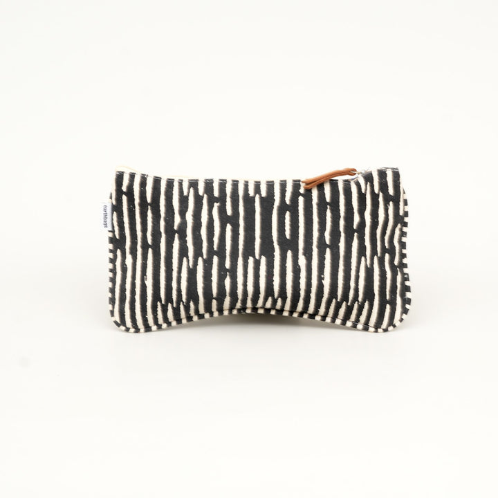 Black Stripe Print Canvas Zipper Pouch