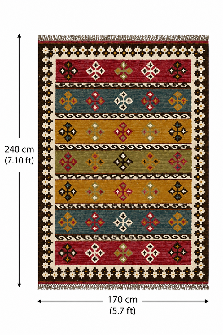 Red Tribal Handwoven Wool Kilim Rug