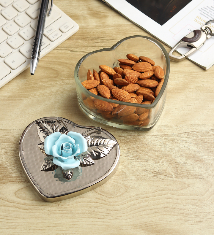 Petal Eclat Heart Shaped Trinket Box with Floral Accent Blue view 2